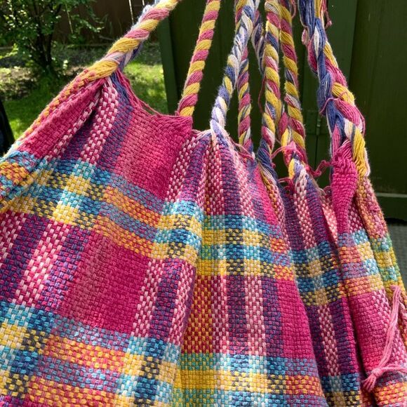 handmade cotton colourful hammock plaid pink yellow green gingham tartan‎ purple - Picture 4 of 7